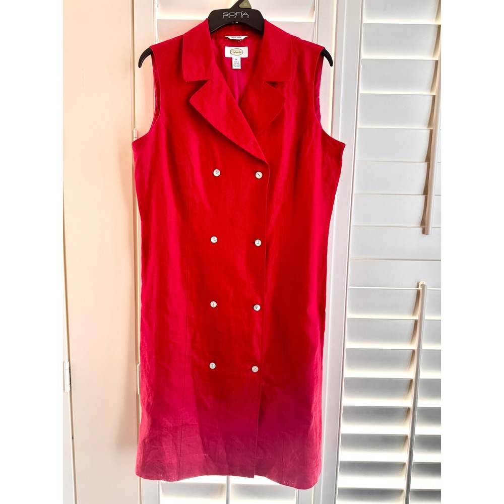 Talbots Red Irish Linen Sleeveless Double Breasted Sheath Dress Size 14